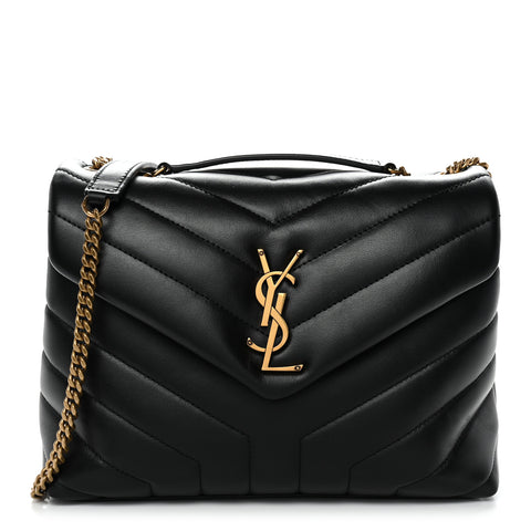 Calfskin Y Quilted Monogram Small Loulou Chain Satchel Black