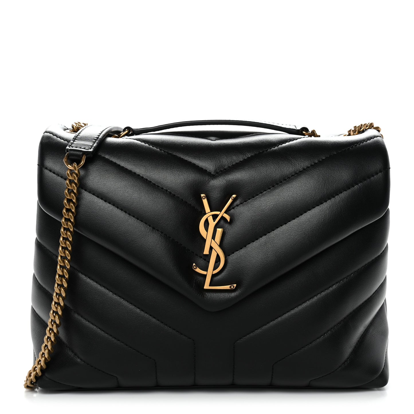 Calfskin Y Quilted Monogram Small Loulou Chain Satchel Black