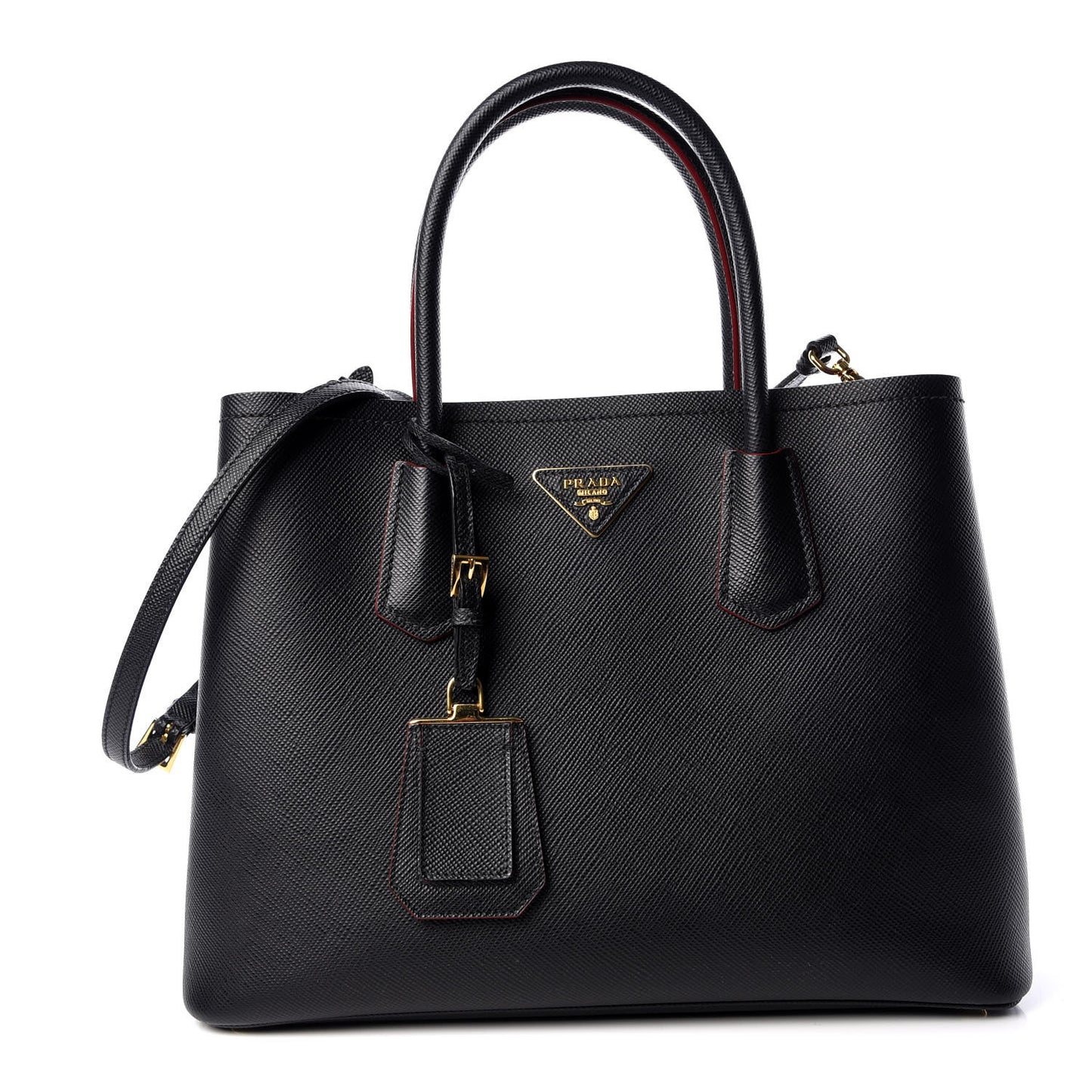 Saffiano Cuir Medium Double Bag Black Fuoco