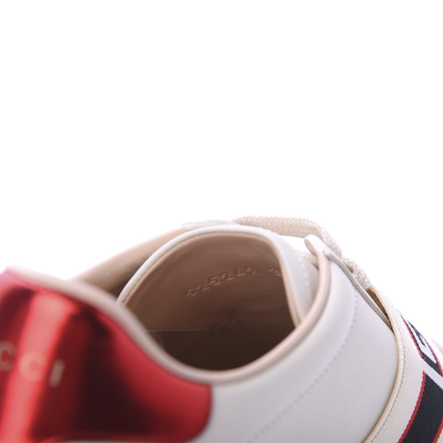 Gucci Calfskin Stripe Womens New Ace Sneakers 38.5 New Mystic White Ecru Red Flame 8 of 9