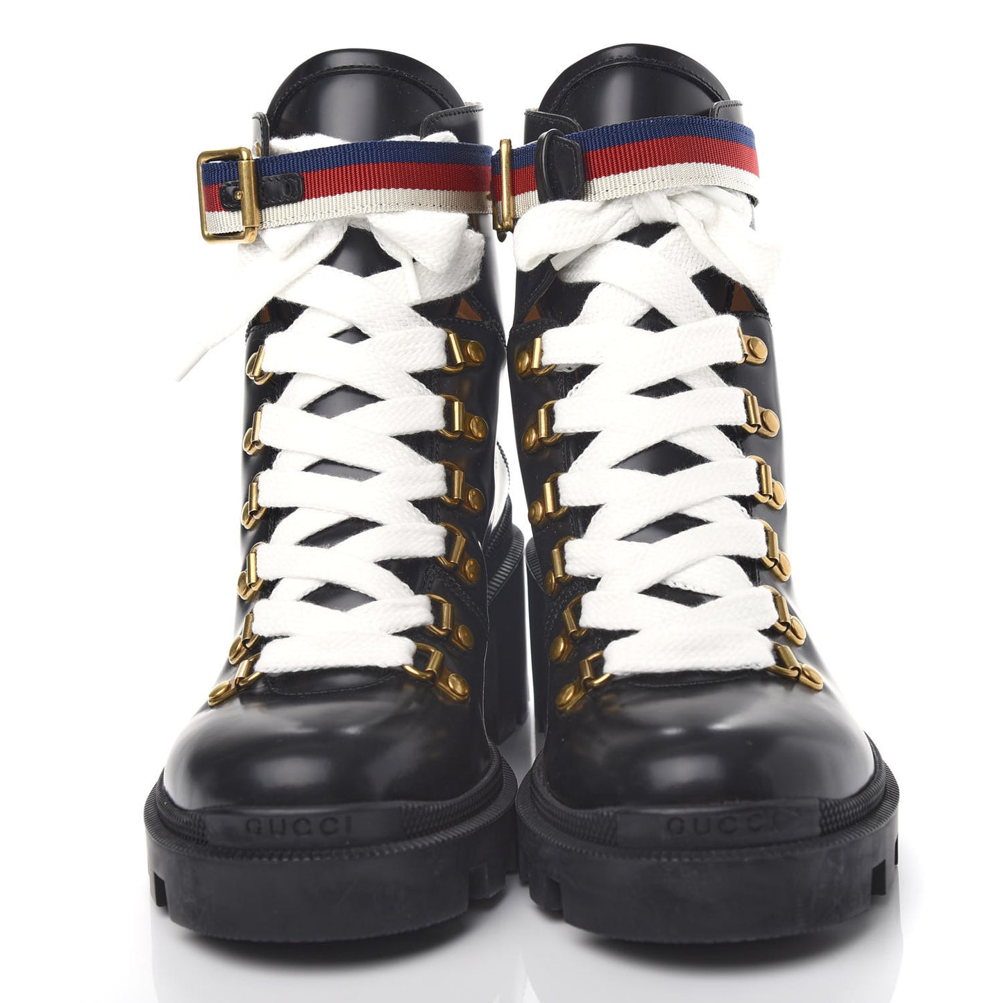 Calfskin Sylvie Web Lace Up Combat Boots 38 Black