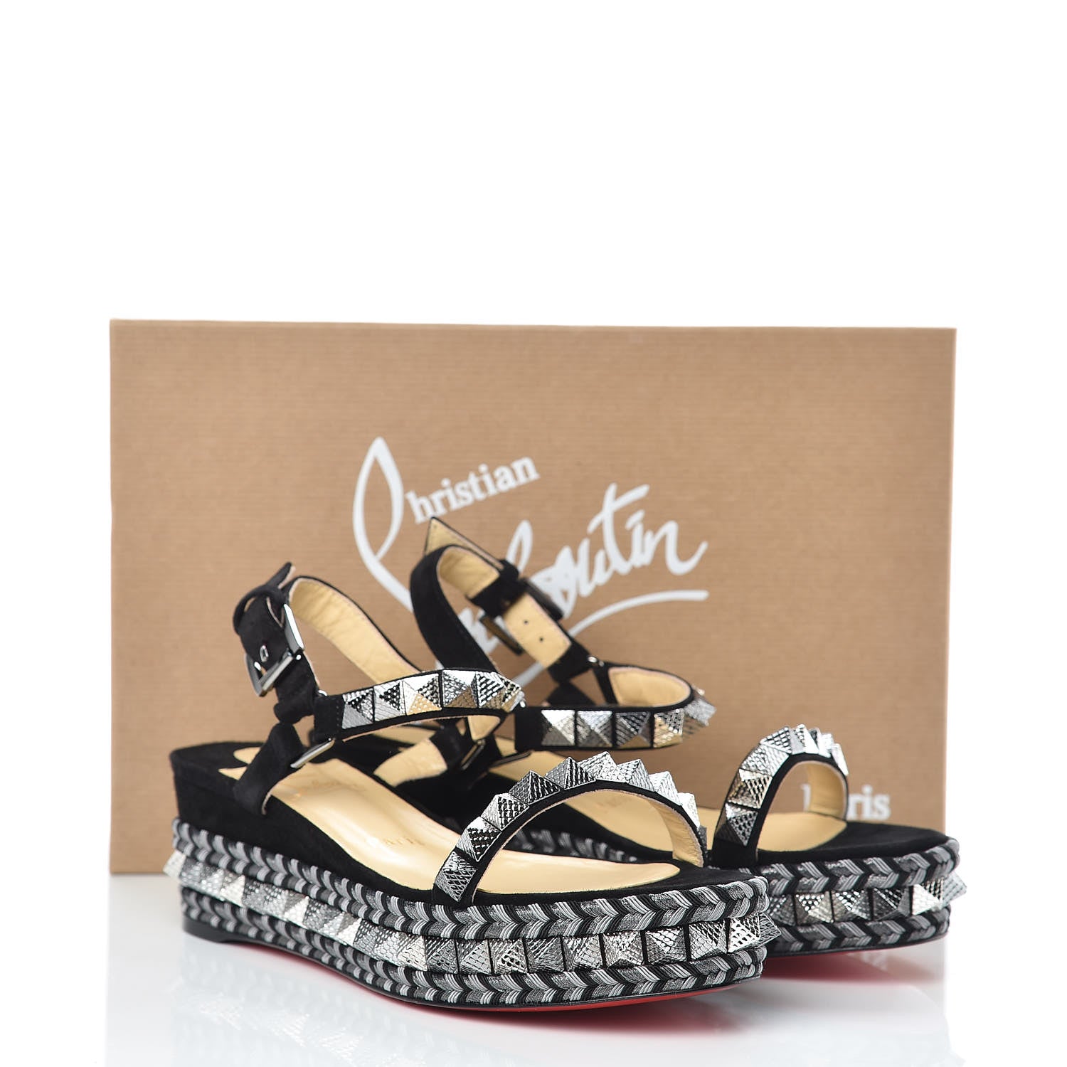 Christian Louboutin Veau Velours Specchio Vintage Pyraclou 60 Platform Sandals 37 Black 8 of 8