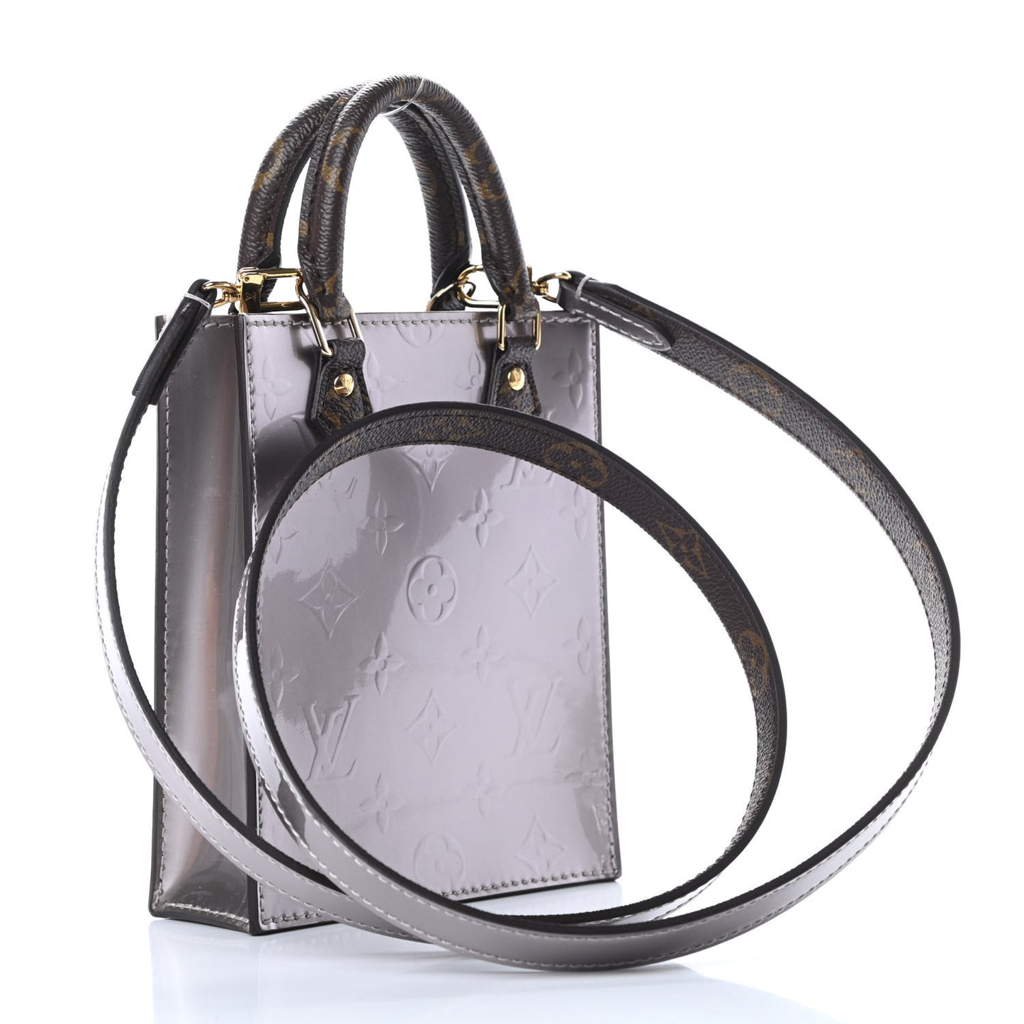 Vernis Monogram Petit Sac Plat Taupe Metallise
