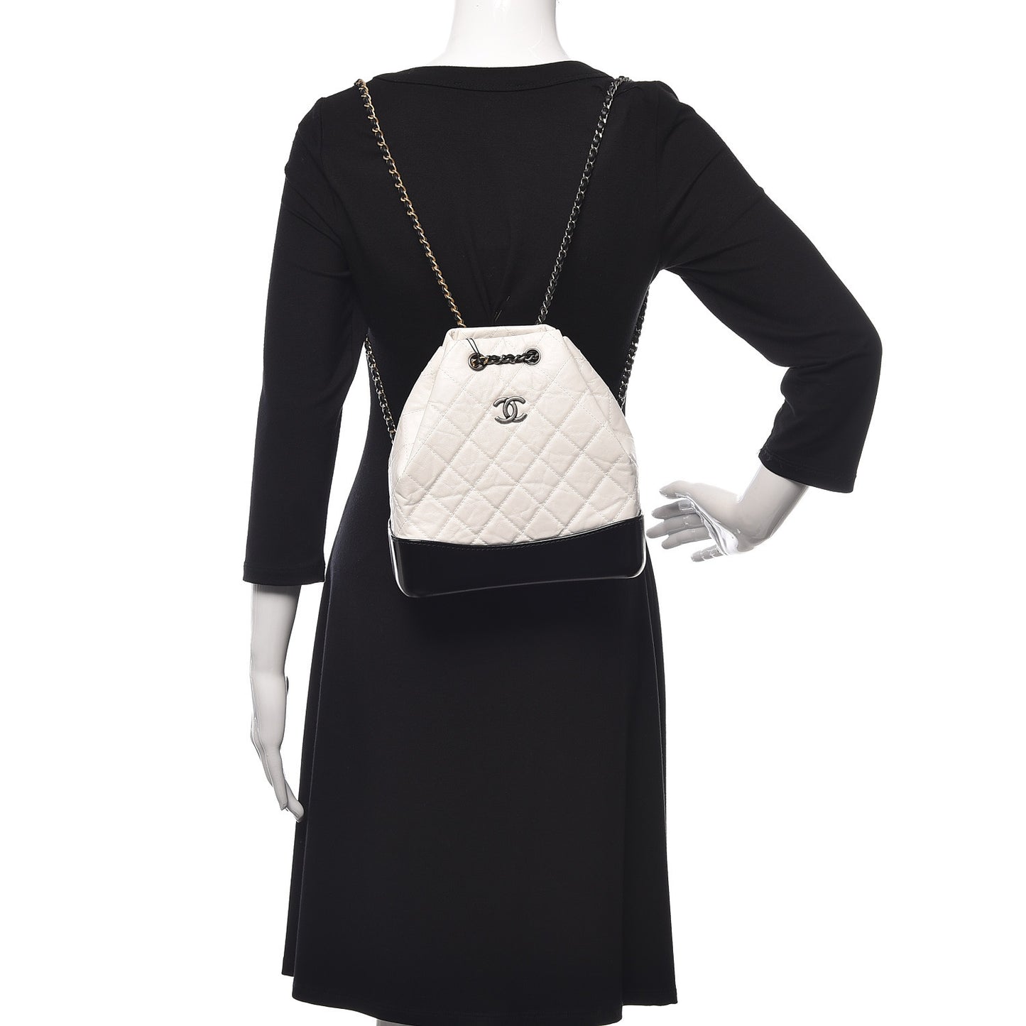 Aged Calfskin Quilted Small Gabrielle Backpack Black White