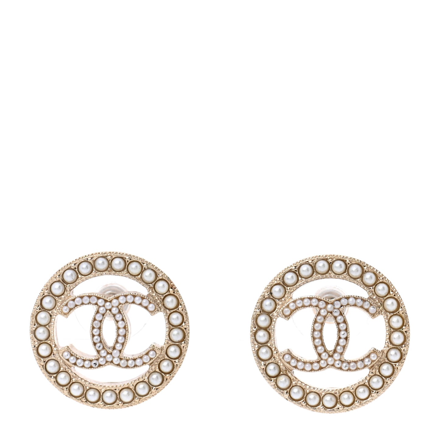 Pearl CC Round Earrings Gold