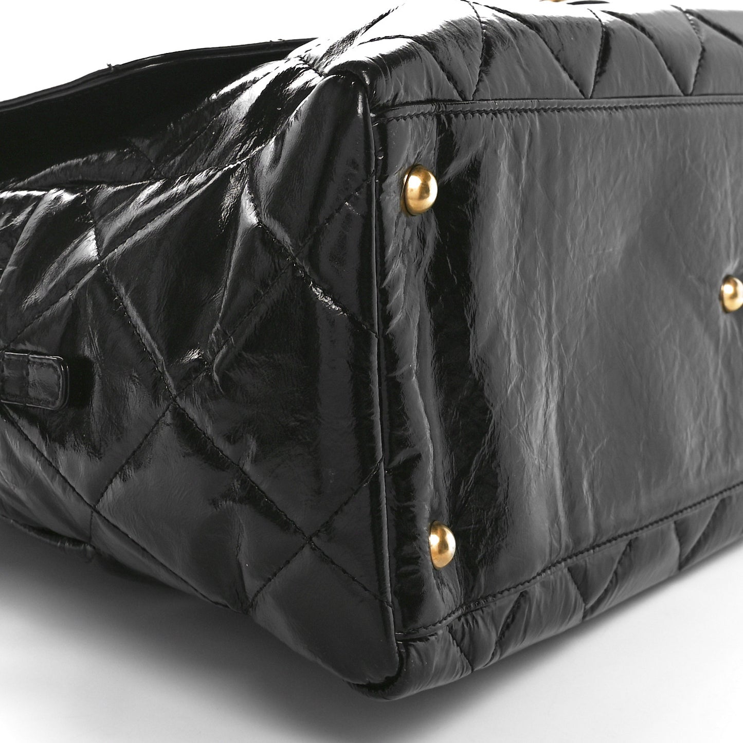 Shiny Crumpled Calfskin Quilted Maxi Bowling Bag Black