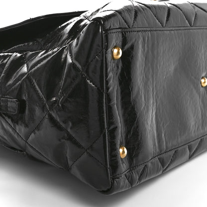 Chanel Shiny Crumpled Calfskin Quilted Maxi Bowling Bag Black 8 of 9