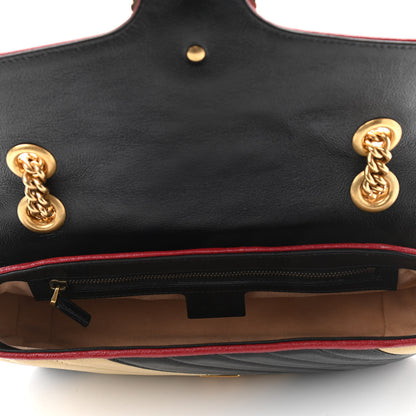 Gucci Vintage Effect Calfskin Matelasse Diagonal Striped Small Torchon GG Marmont Shoulder Bag Black Beige 5 of 10