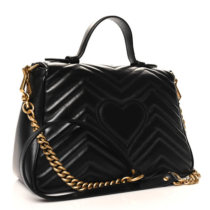 Gucci Calfskin Matelasse Small GG Marmont Top Handle Shoulder Bag Black 3 of 10