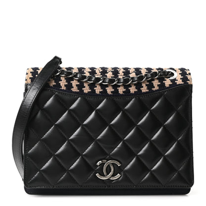 Chanel Tweed Calfskin Quilted Ballerine Flap Black Navy Beige 1 of 10