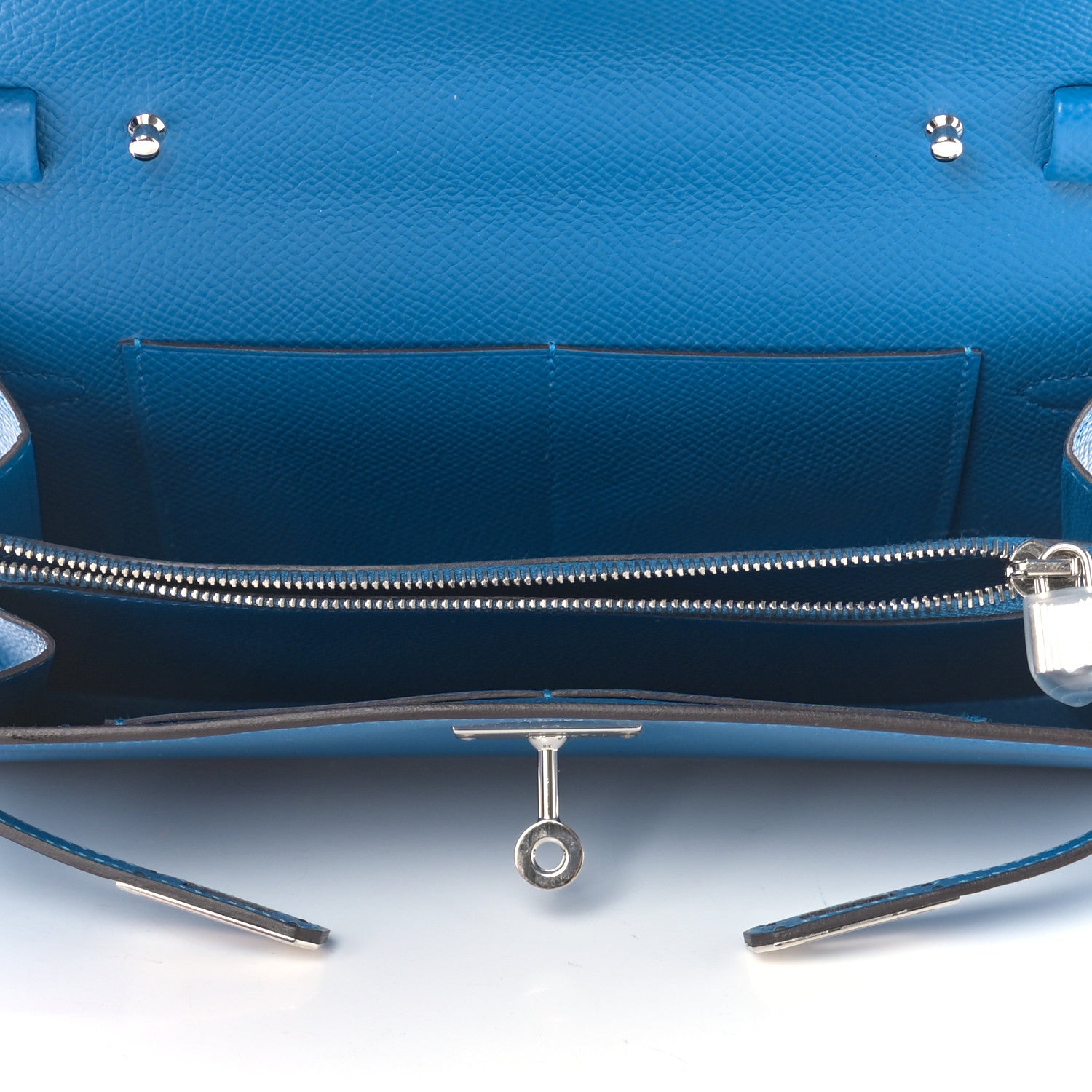 Hermes Epsom Shiny Alligator Touch Kelly Wallet To Go Bleu Frida 5 of 9