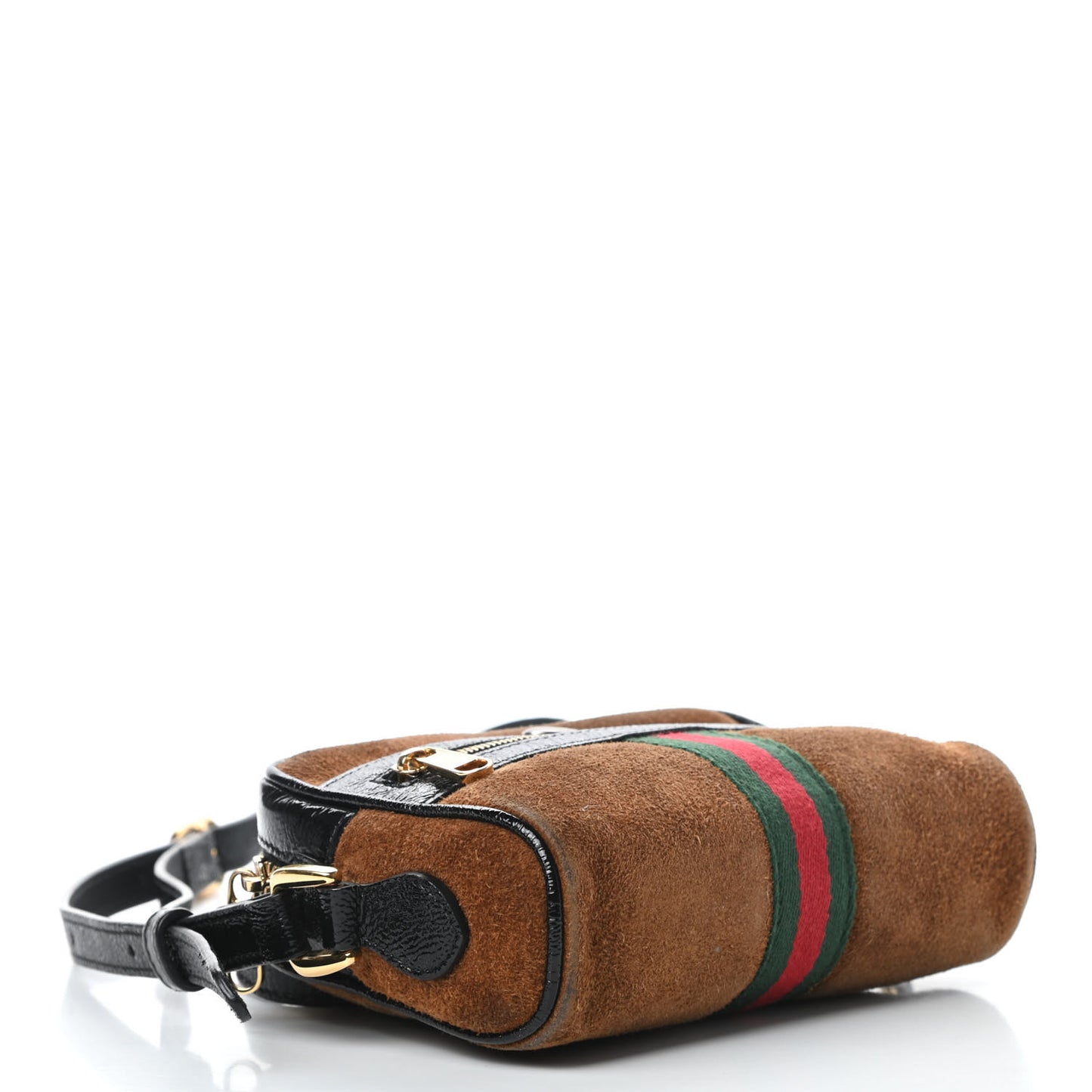 Suede Patent Web Mini Ophidia Shoulder Bag Nocciola Black