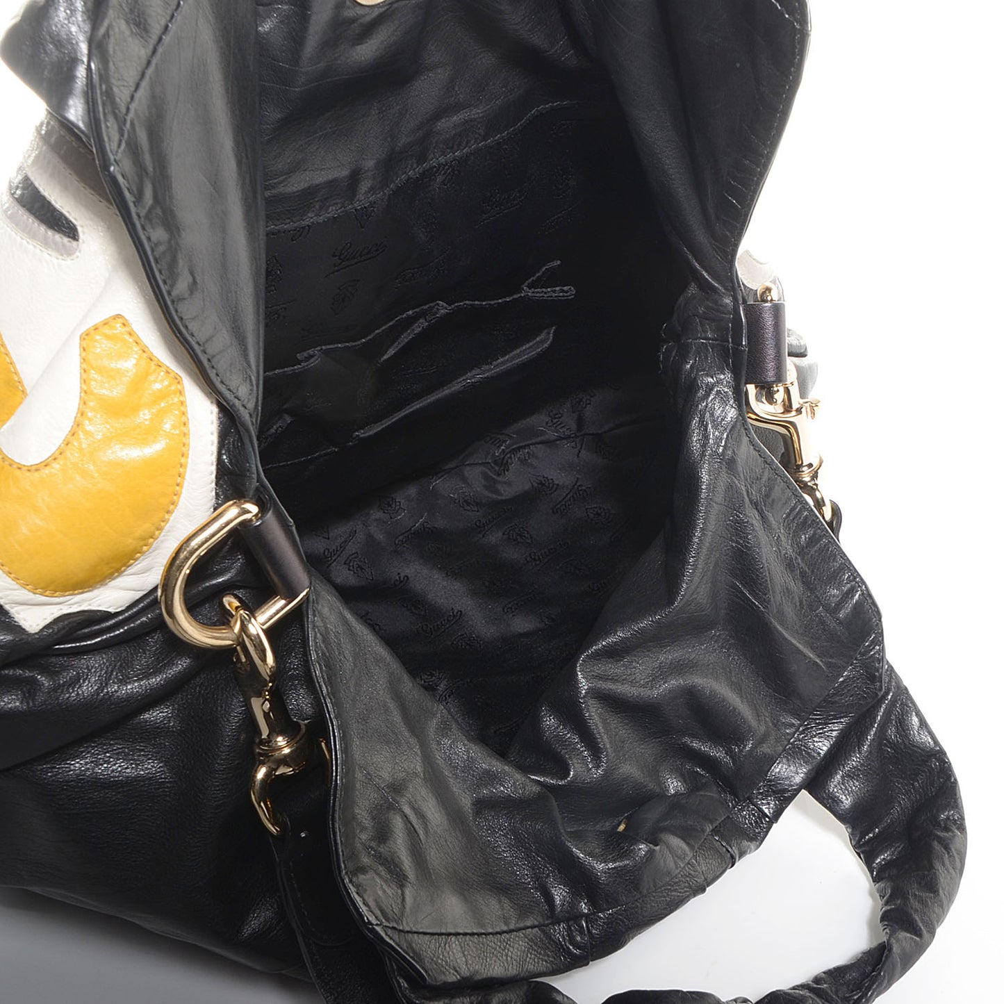 Leather Large Hysteria Top Handle Bag Black Yellow