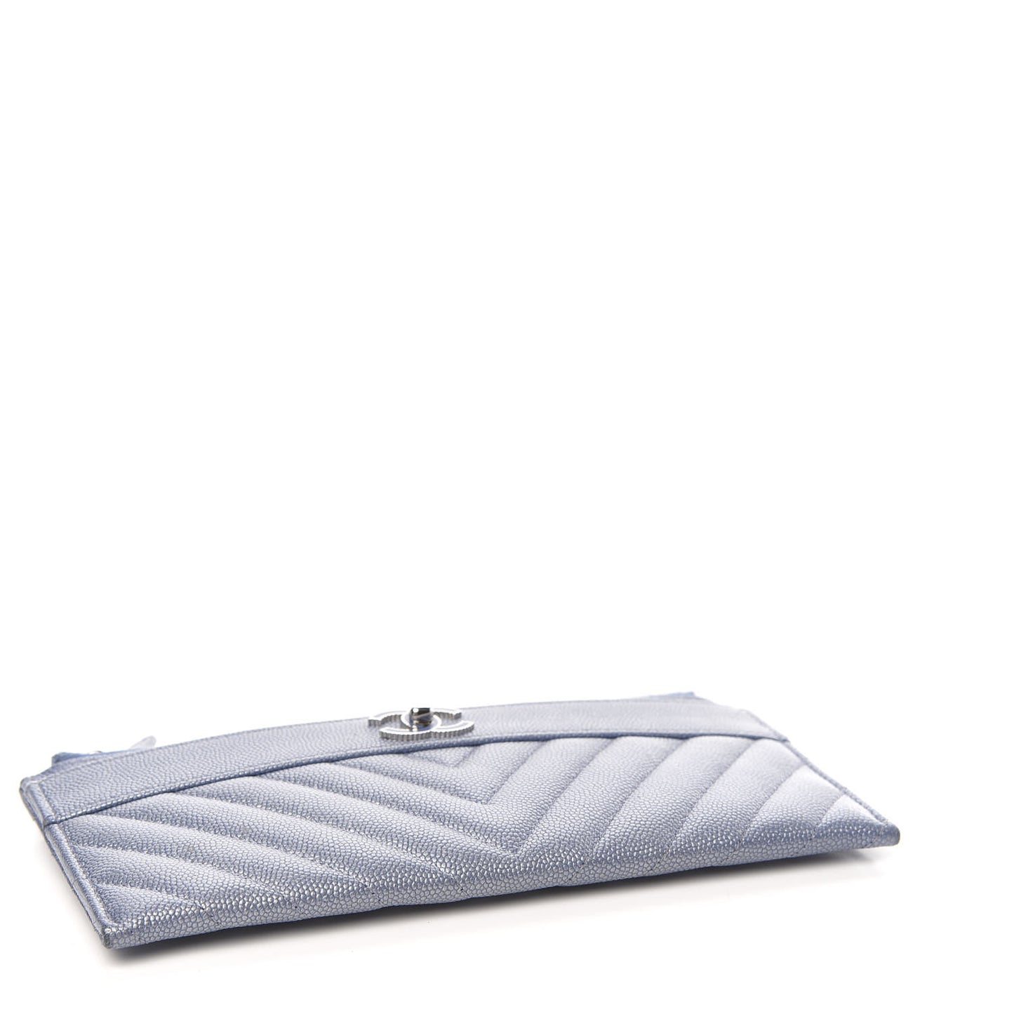 Metallic Caviar Chevron Quilted Mademoiselle Vintage Zip Pouch Blue