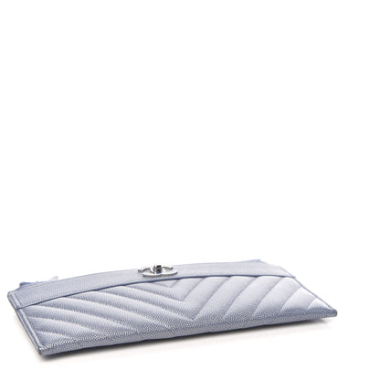 Chanel Metallic Caviar Chevron Quilted Mademoiselle Vintage Zip Pouch Blue 4 of 8