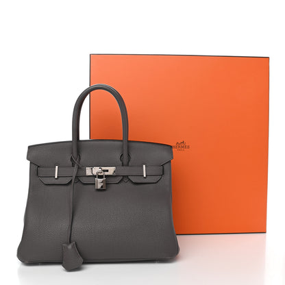 Hermes Togo Horseshoe Birkin 30 Etain Bleu Electrique 13 of 13