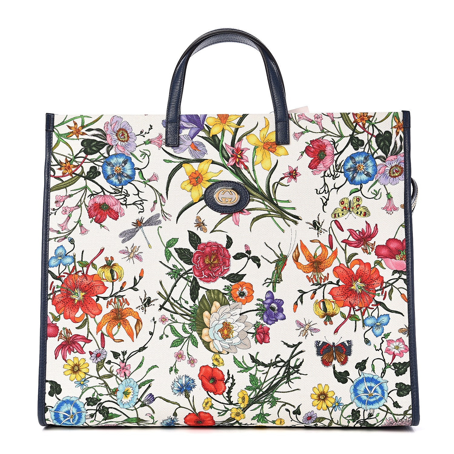 Gucci Canvas Large Flora Tote Navy Multicolor 1 of 10