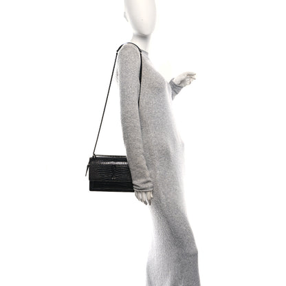 Saint Laurent Calfskin Crocodile Embossed Medium Monochrome Monogram Sunset Black 2 of 9