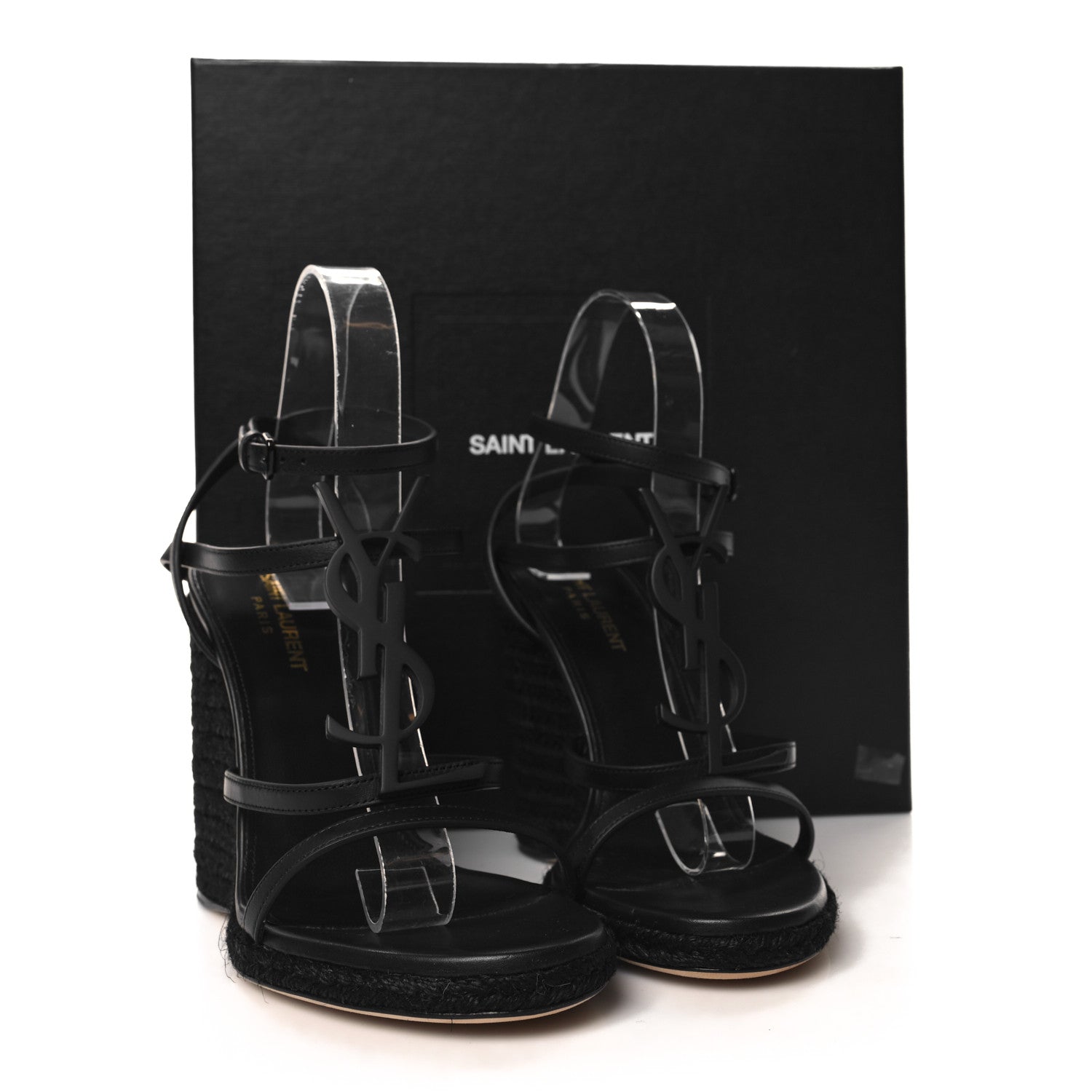 Saint Laurent Calfskin Cassandra Espadrille 105 Wedges 38.5 Black 9 of 9