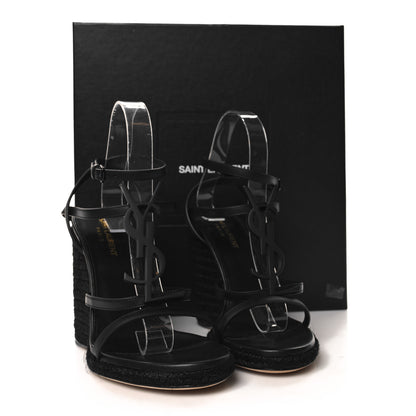 Saint Laurent Calfskin Cassandra Espadrille 105 Wedges 38.5 Black 9 of 9