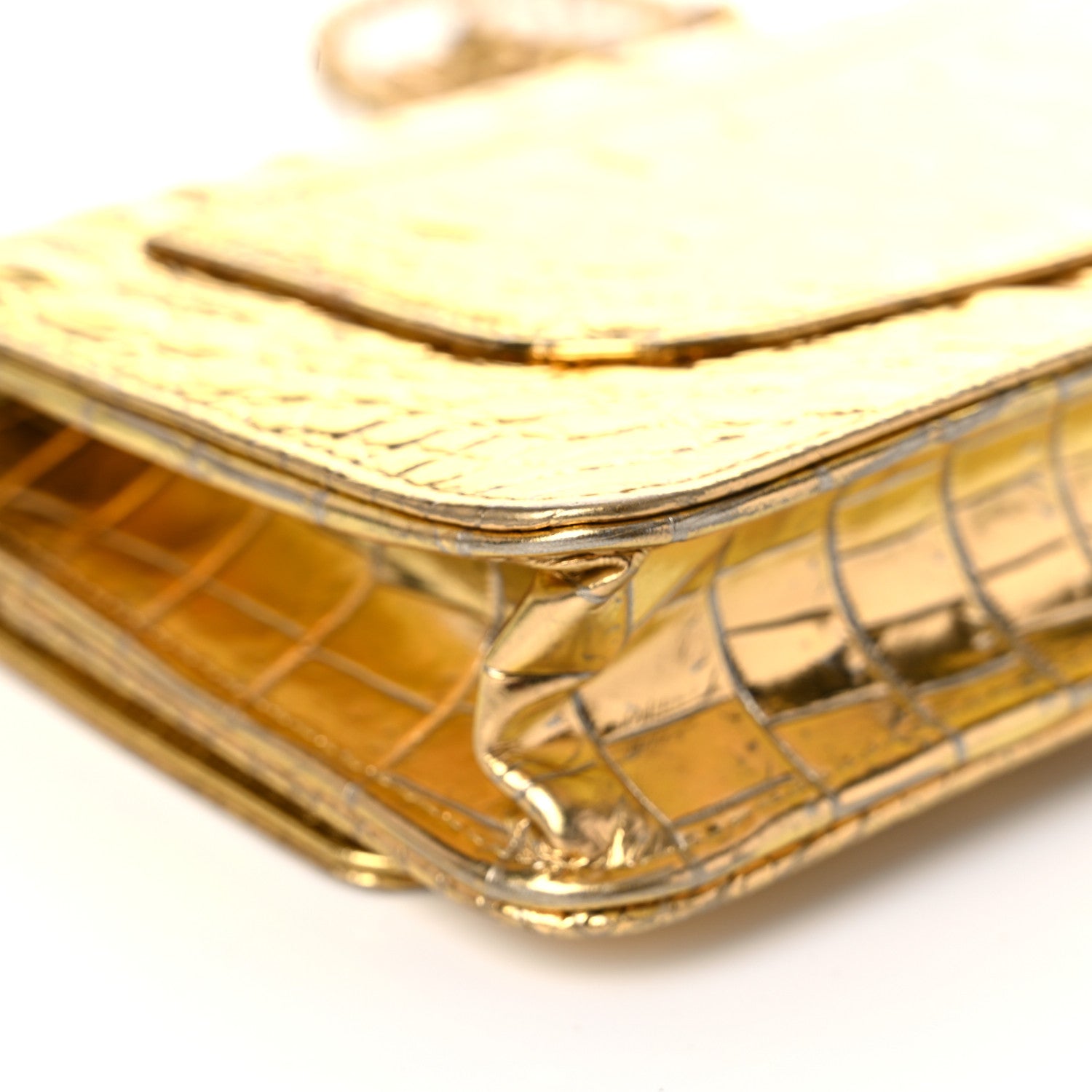 Chanel Metallic Calfskin Crocodile Embossed Cocodile Wallet On