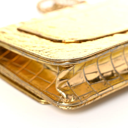 Chanel Metallic Calfskin Crocodile Embossed Cocodile Wallet On Chain WOC Gold 11 of 15