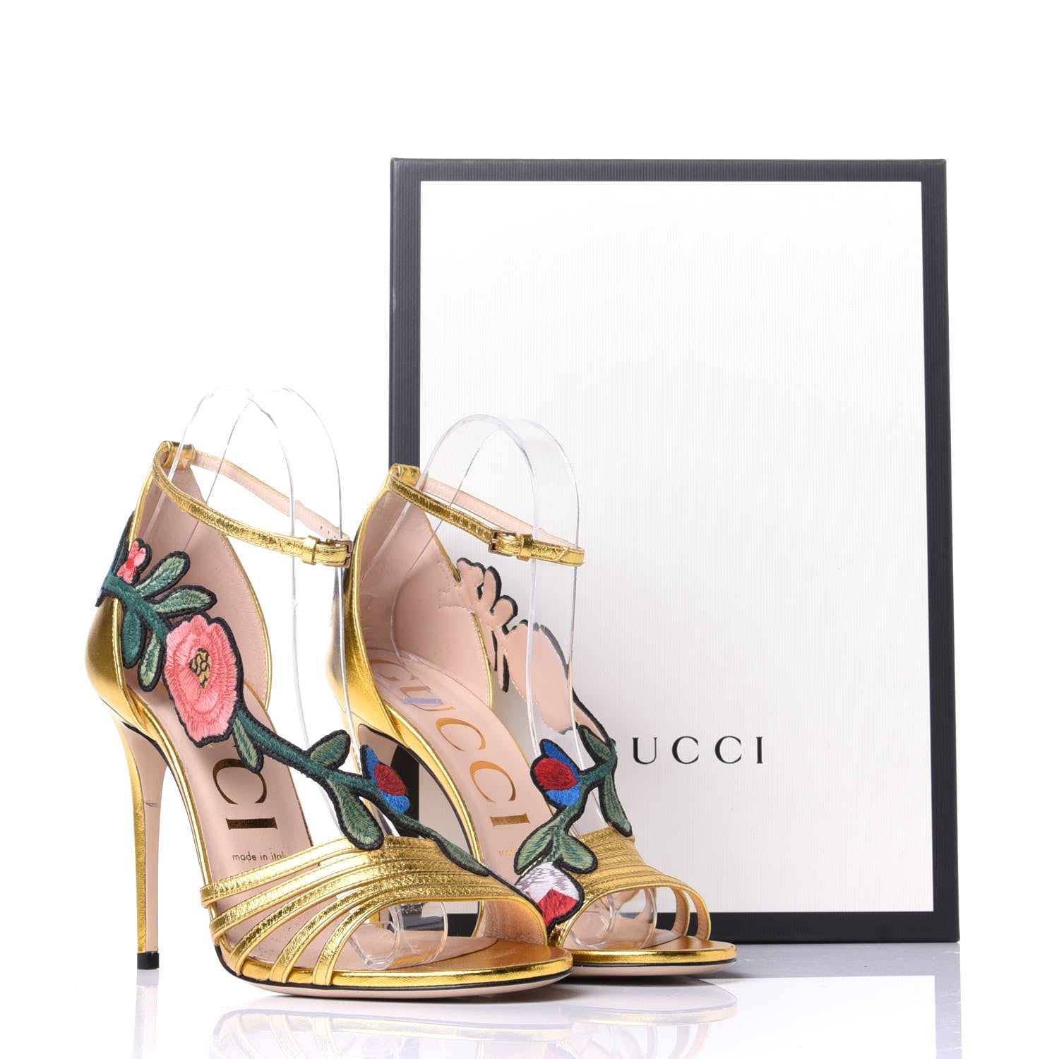 Gucci Metallic Nappa Ophelia High Heel Sandals 38 Gold 10 of 10