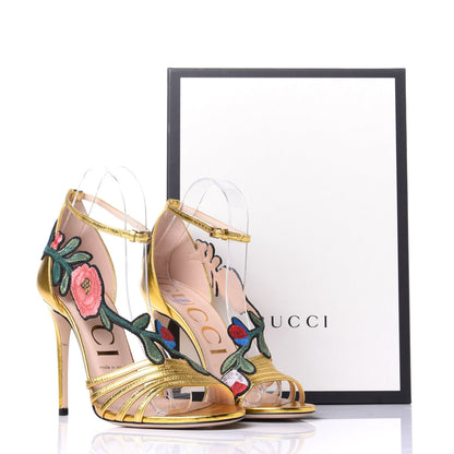 Gucci Metallic Nappa Ophelia High Heel Sandals 38 Gold 10 of 10