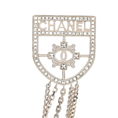 Chanel Baguette Crystal CC Shield Multi Strand Long Chain Brooch Silver 4 of 7