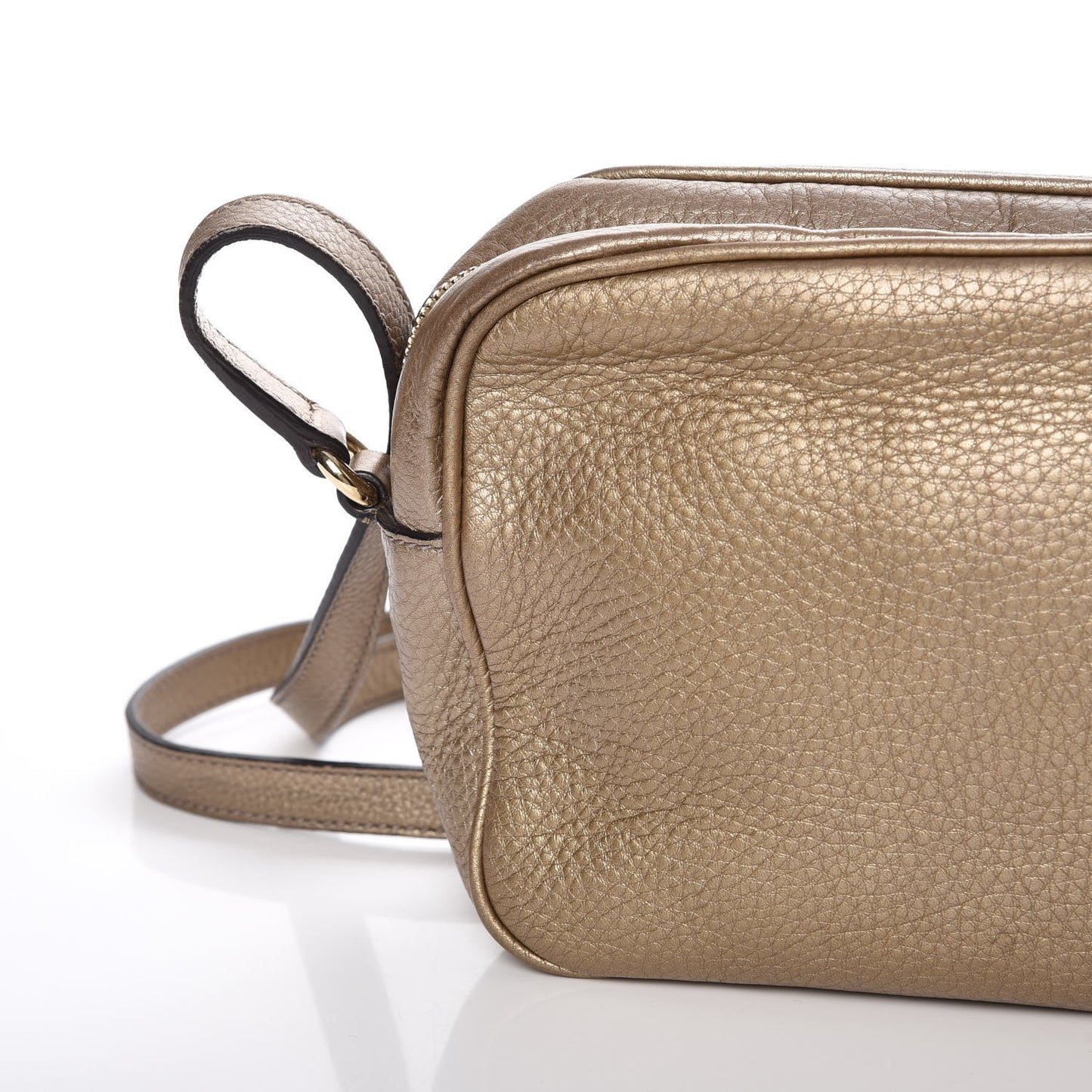 Metallic Pebbled Calfskin Small Soho Disco Bag Golden Beige
