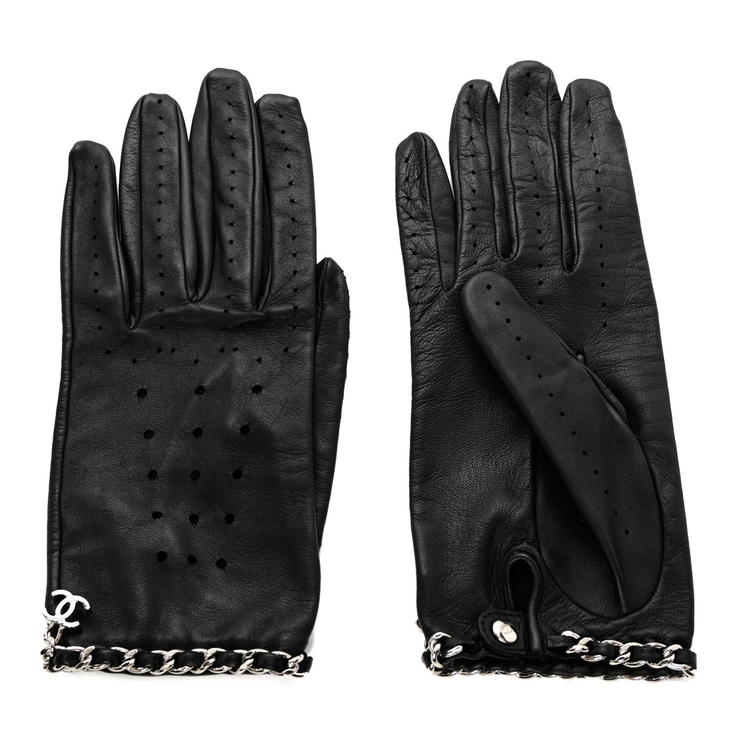 Lambskin Perforated Chain CC Gloves 8 Black