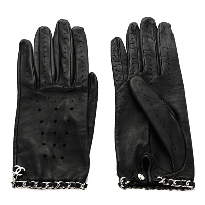 Chanel Lambskin Perforated Chain CC Gloves 8 Black 1 of 7