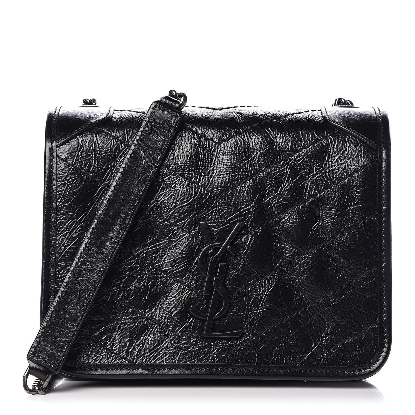 Crinkled Calfskin Matelasse Monogram Niki Chain Wallet Black