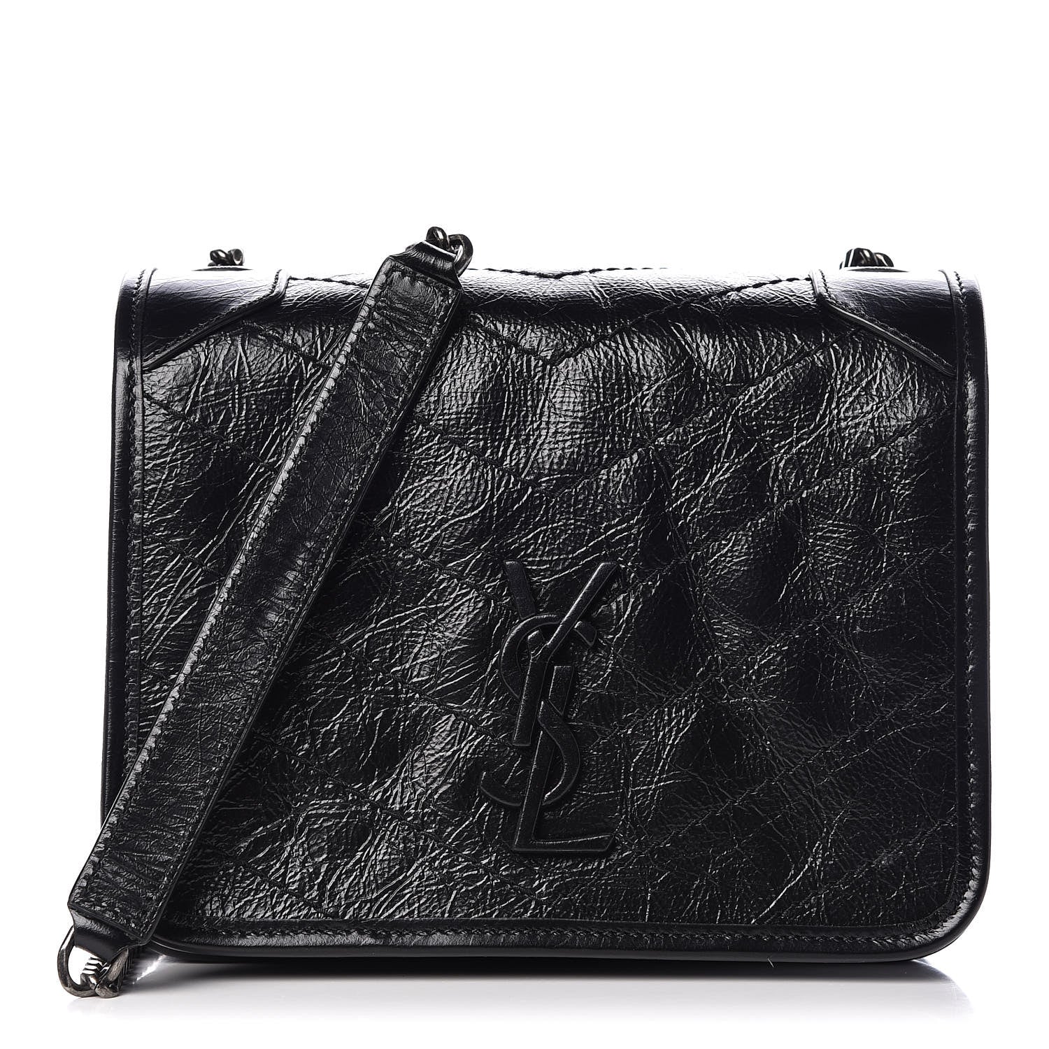 Saint Laurent Crinkled Calfskin Matelasse Monogram Niki Chain Wallet Black 1 of 11