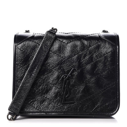 Saint Laurent Crinkled Calfskin Matelasse Monogram Niki Chain Wallet Black 1 of 11