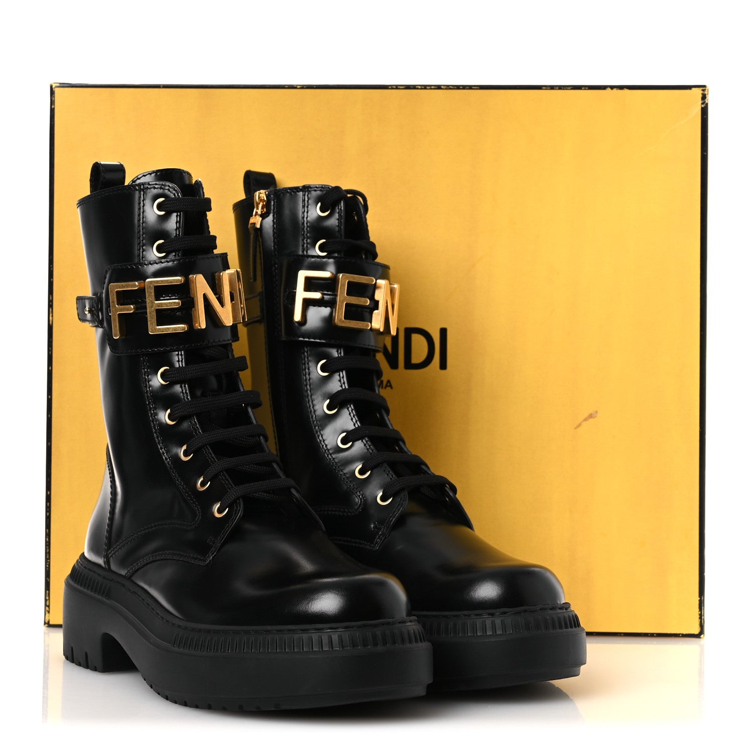 Fendi Vitello Abrasivato Fendigraphy 50mm Biker Boots Black 40