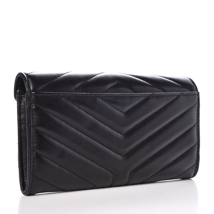 Saint Laurent Lambskin Y Quilted Monogram Large Loulou Flap Wallet Black 3 of 8