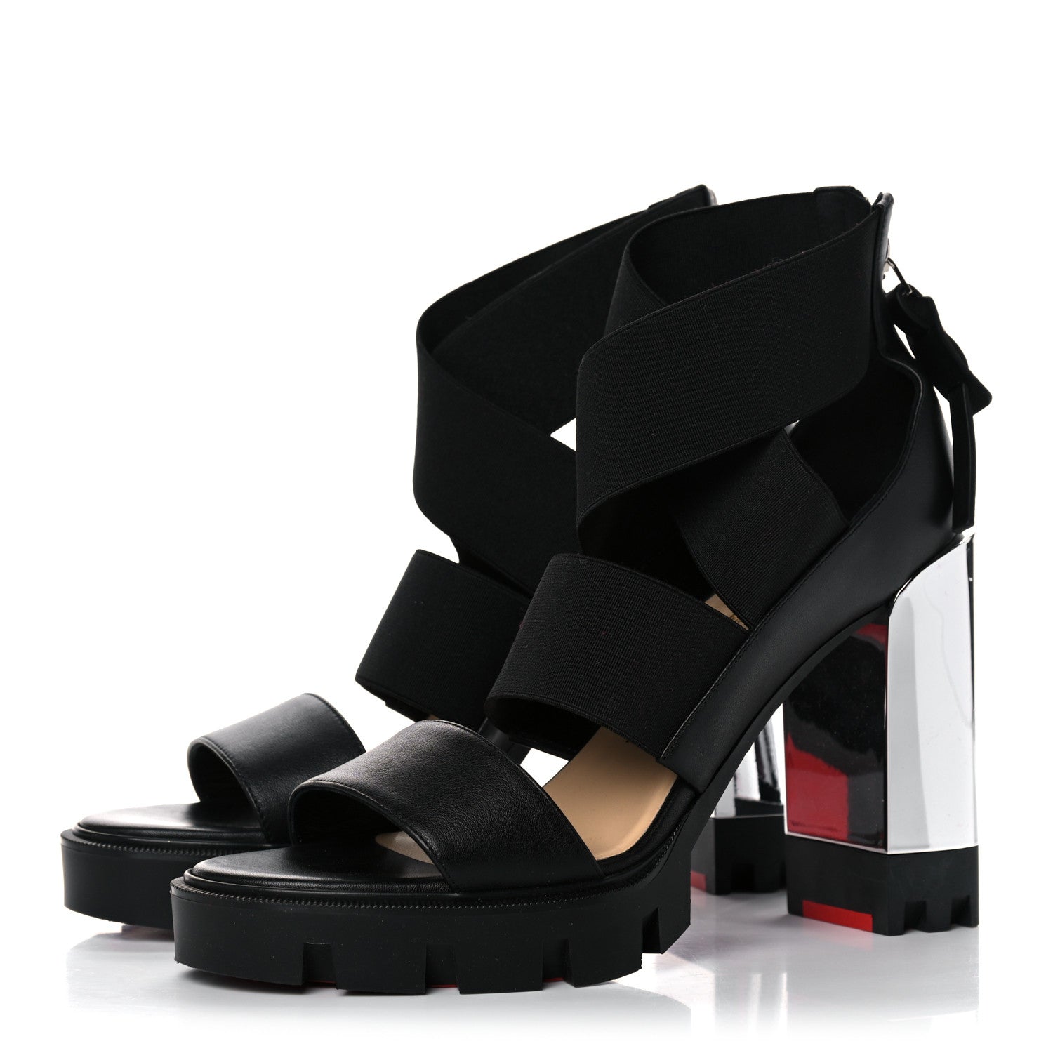 Christian Louboutin Calfskin Patrouiagoma 100 Platform Sandals 38.5 Black Nickel 3 of 10