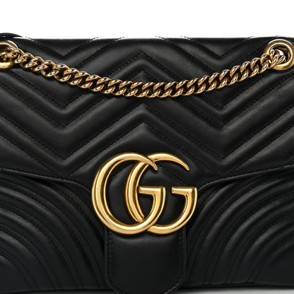 Gucci Calfskin Matelasse Medium GG Marmont Shoulder Bag Black 8 of 10