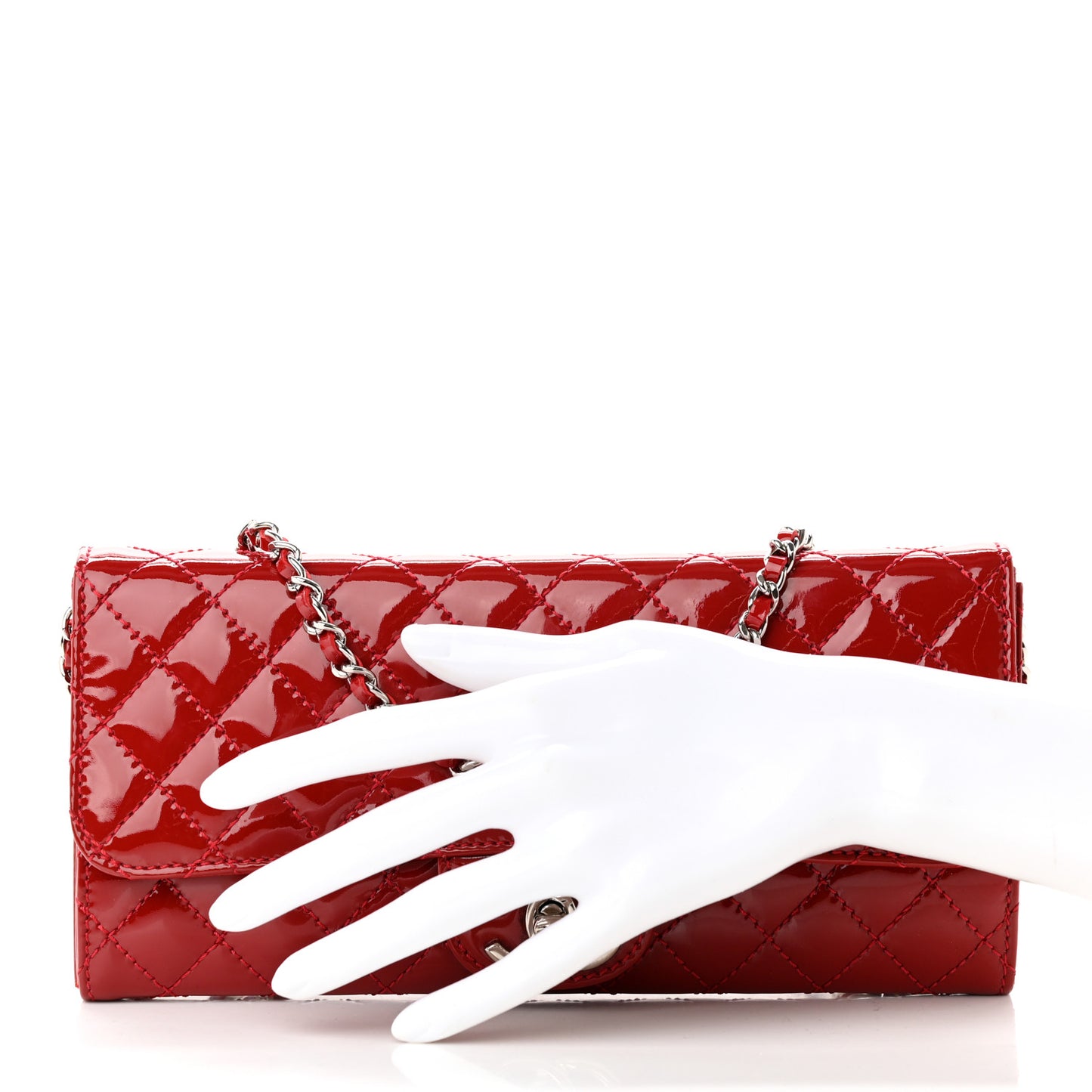 Patent Calfskin Quilted Brilliant East West Flap Clutch Red