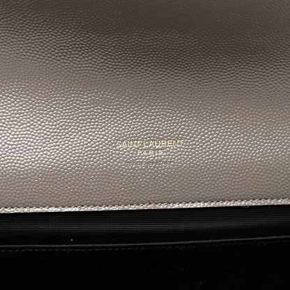 Saint Laurent Grain De Poudre Matelasse Chevron Monogram Envelope Clutch Fog 6 of 7