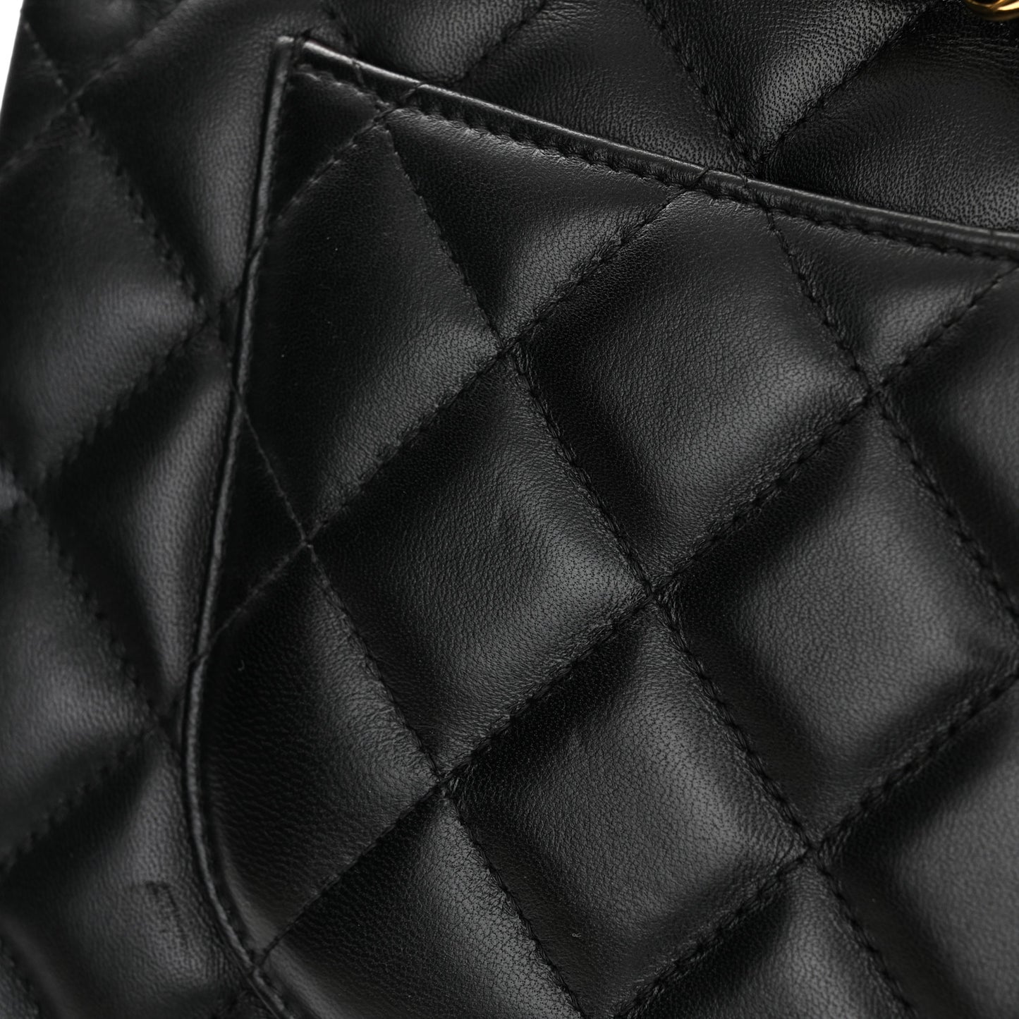Lambskin Quilted Jumbo Double Flap Black