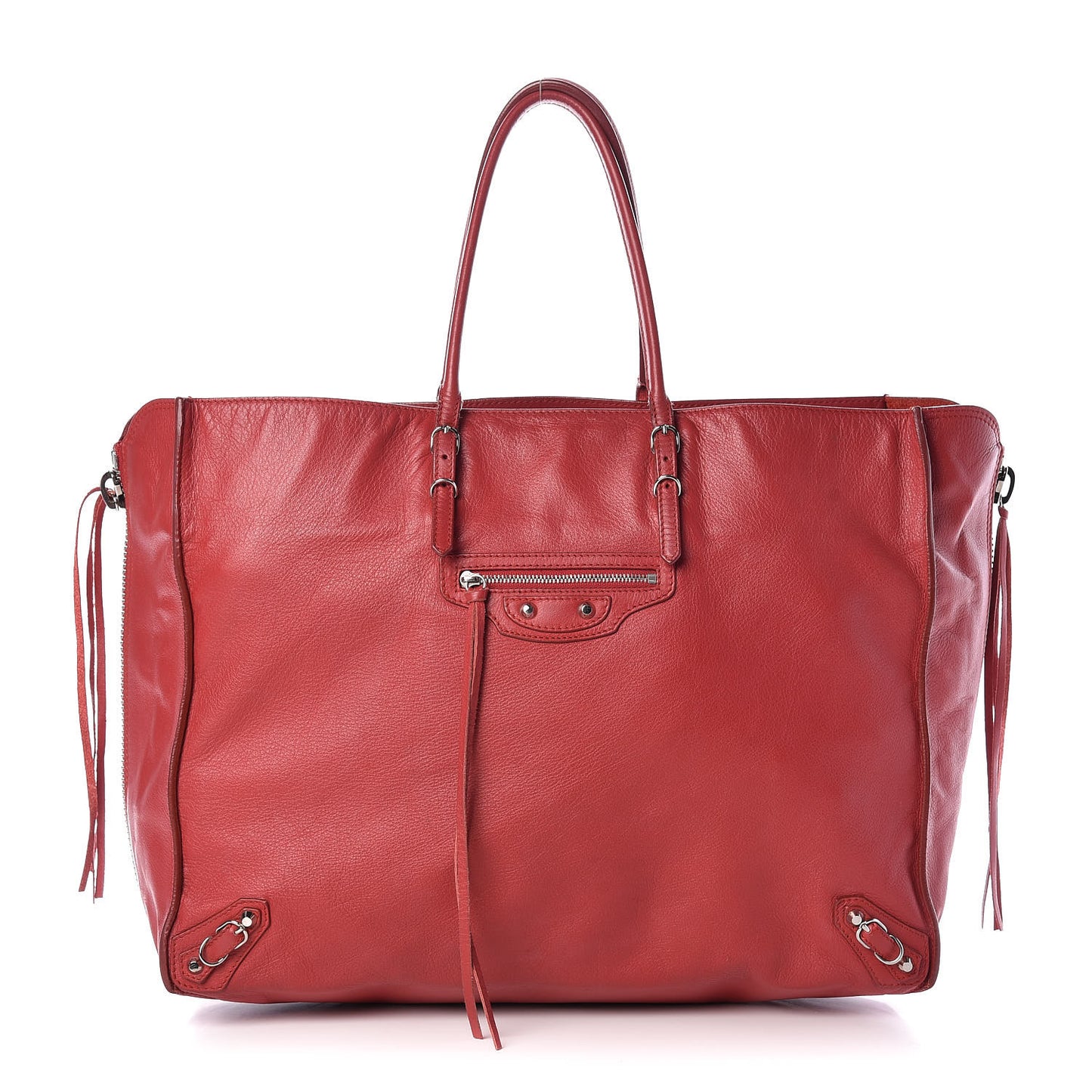 Veau Souple Papier A4 Zip Around Tote Rouge