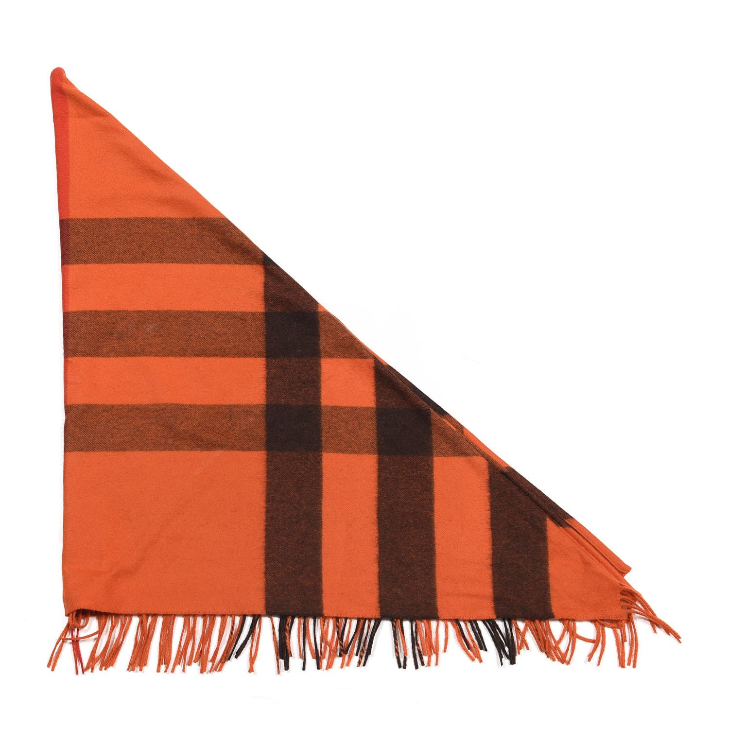 Burberry Cashmere Mega Check Triangle Bandana Scarf Orange Red 1 of 3