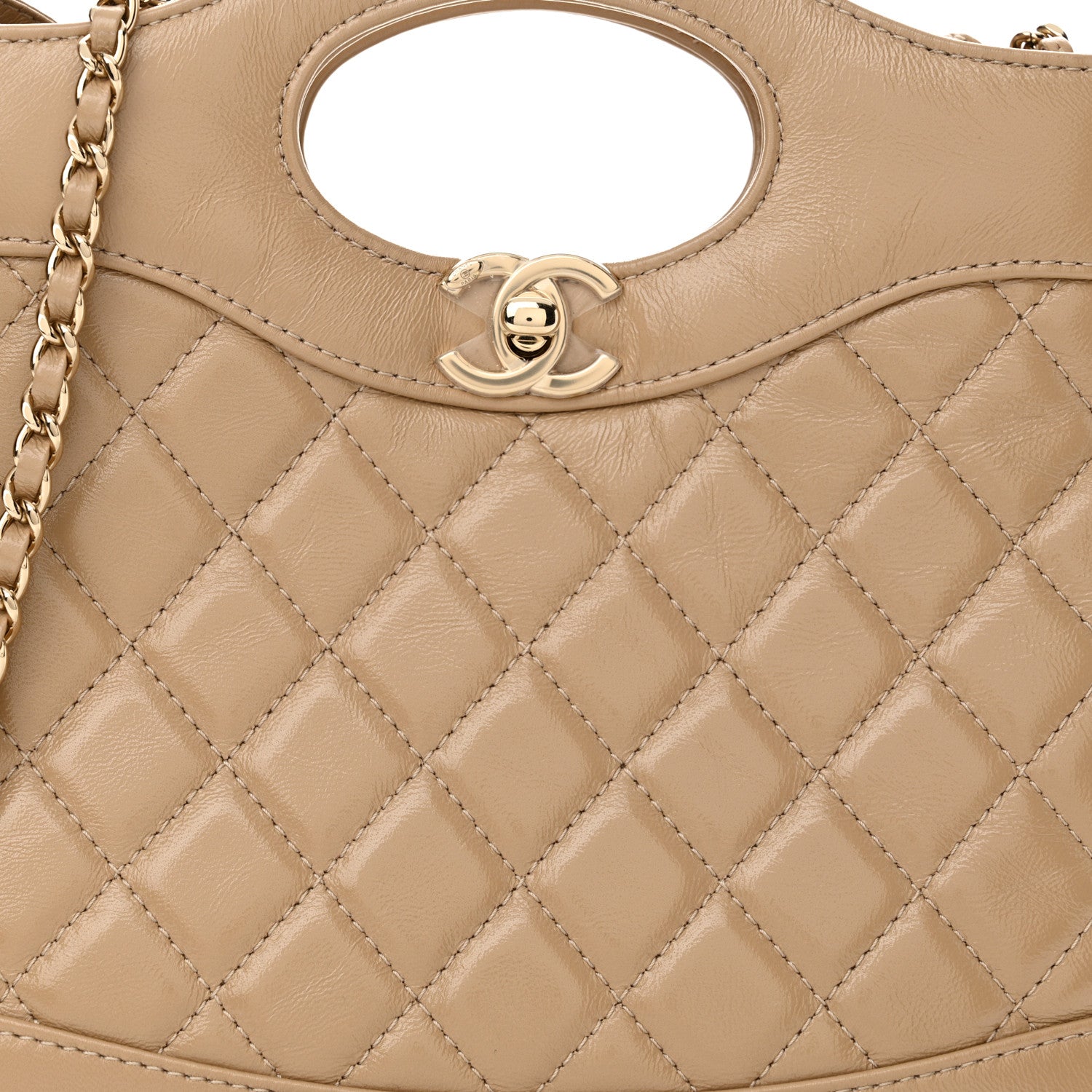 Chanel Shiny Crumpled Calfskin Quilted Mini 31 Shopping Bag Beige 8 of 11