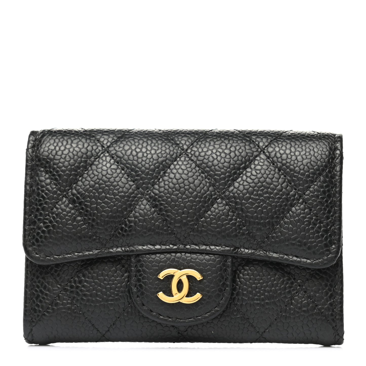 Caviar Quilted Flap Card Holder Black