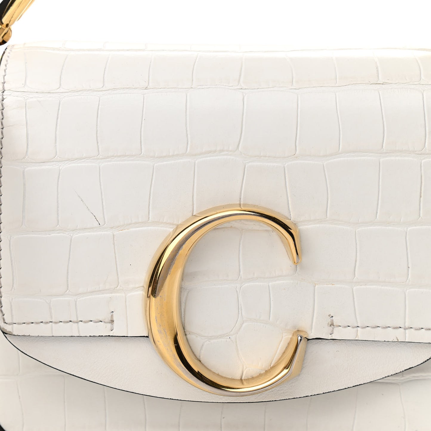 Calfskin Crocodile Embossed Mini C Double Carry Brilliant White