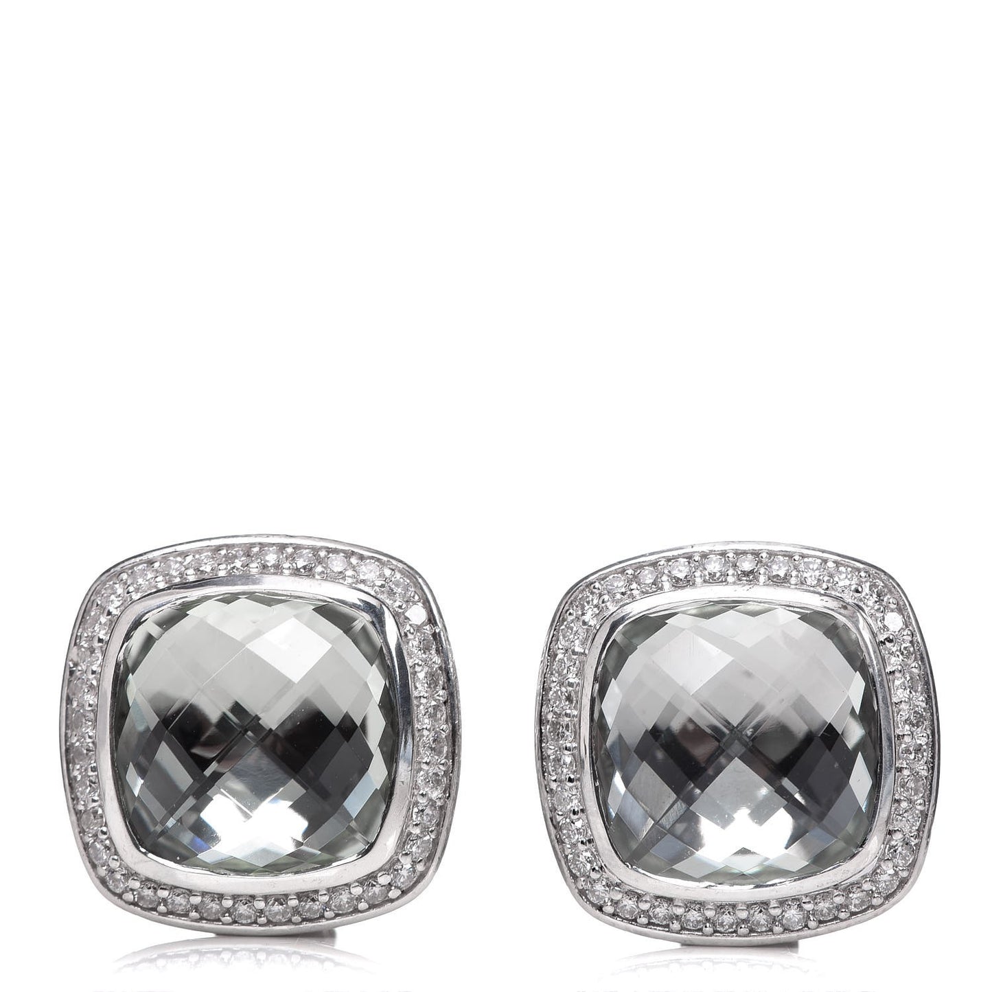 Sterling Silver Diamond Prasiolite 11mm Albion Earrings
