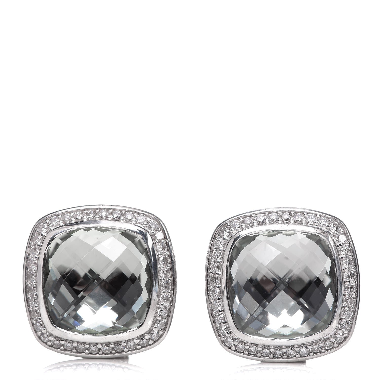 David Yurman Sterling Silver Diamond Prasiolite 11mm Albion Earrings 6 of 11
