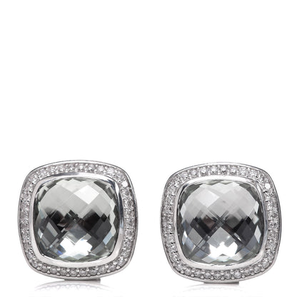 David Yurman Sterling Silver Diamond Prasiolite 11mm Albion Earrings 6 of 11